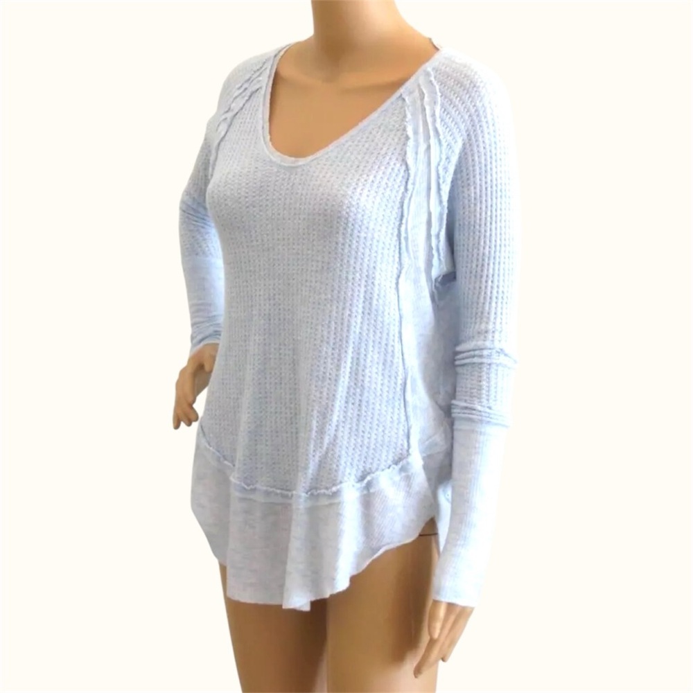 Free People We The Free Light Blue Waffle Knit Sweater, Sm